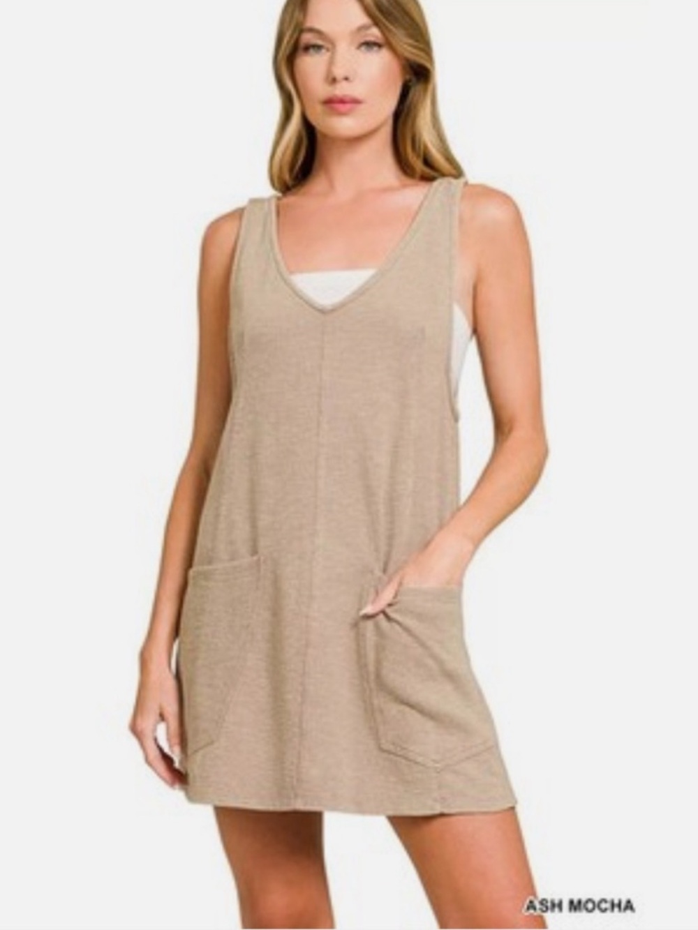 NIB Zenana textured overall mini dress with adjustable straps size medium ash mo